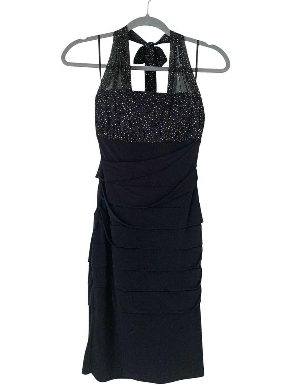 Valerie Bertinelli Ruched Studded Mesh Halter Dress Black - Size 6